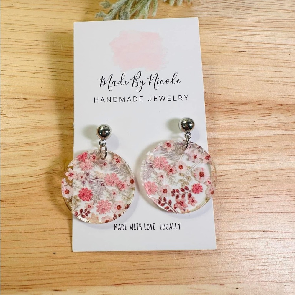 Hand Crafted Pink and White Floral Earrings